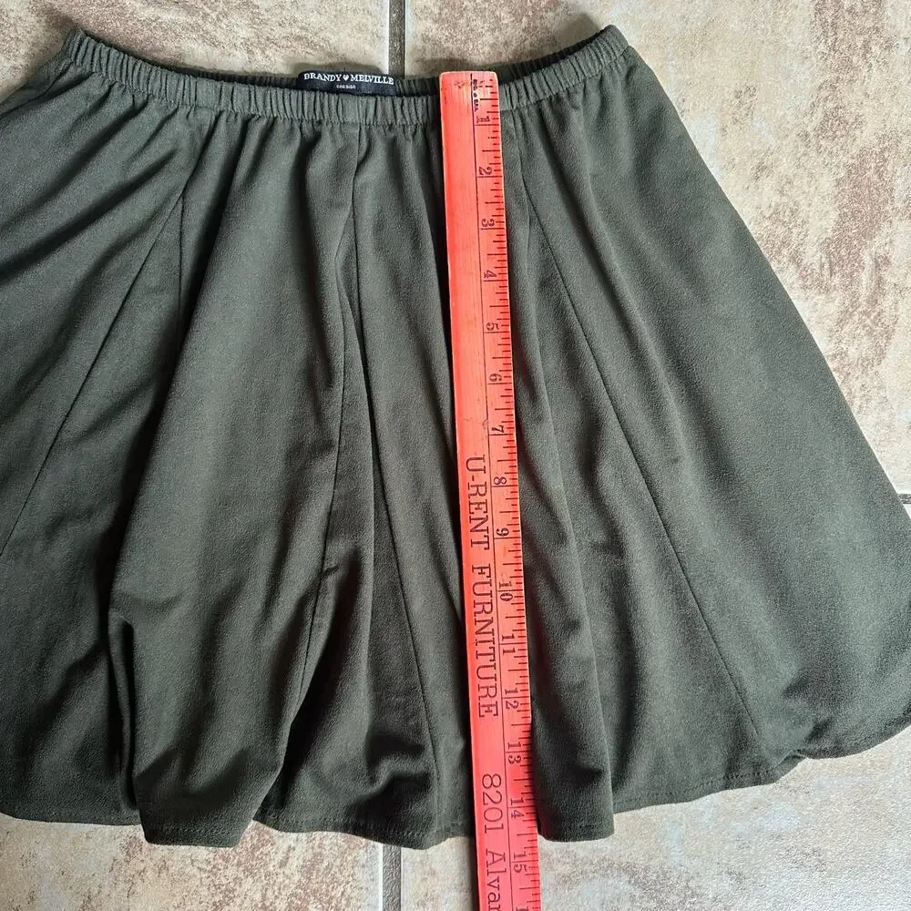 Brandy Melville Army Military Green Elastic Waist Mini Skater Skirt One‎ Size